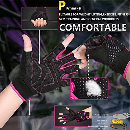 Workout Gloves Padded Weight Lifting Gloves for Men/Women, [3MM Gel] Fingerless Grip Gym Gloves Fitness Gloves for Exercise,Hanging,Weightlifting, Cycling, Pull ups, Rowing