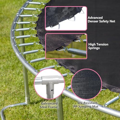 1500LBS 10FT 12FT 14FT 16FT Trampoline for Kids Adults with Basketball Hoop, Enclosure Net, Sprinkler, Lights, Disco Ball with Music Speaker, Heavy Duty Trampoline Outdoor Trampolines - color: Pink - 8 Foot