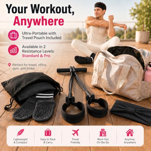 Pedal Resistance Band, Stitched Anti-Snap Elastic Pull Rope Fitness Equipment, 3-in-1 Home Workout Exercise Bands Set with Pilates Grip Socks & Headband