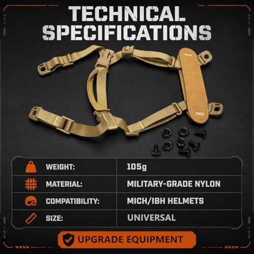 Jeeone Tactical Helmet Chin Strap, Universal Adjustable Dial 4-Point Suspension System with Bolts, for ACH Arisfit Fast MICH Bump Helmet - Tan | nylon - color: Tan