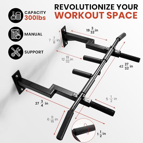 Yes4All Multi-Grip Wall Mount Pull-Up Bar, 16 Inches & 24 Inches Reversible Stud and Wall Compatibility Mounted Pull Up Bar Design, Solid Construction Strength Training - color: A. Wall and 16" or 24" Stud Mounted Chin Up Bar