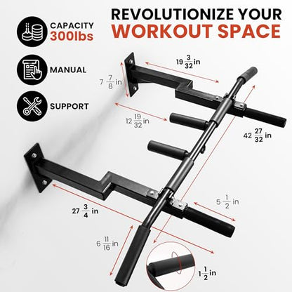 Yes4All Multi-Grip Wall Mount Pull-Up Bar, 16 Inches & 24 Inches Reversible Stud and Wall Compatibility Mounted Pull Up Bar Design, Solid Construction Strength Training - color: A. Wall and 16" or 24" Stud Mounted Chin Up Bar