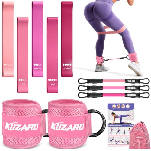 Ankle Resistance Bands with Cuffs, Resistance Bands Set for Working Out, Leg and Glute Exercise Bands – Home Gym Workout Equipment for Women, Booty Building, Pilates, Rehab, Physical Therapy - color: Pink