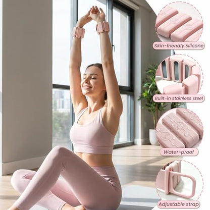 Silicone Wrist Ankle Weights 2Pcs Each Adjustable Weighted Bracelets for Women Men, Waterproof Sweatproof for Yoga Walking Gym Arm Leg Strength Training - size: 1lb Pair (0.5in Each)