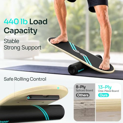 Sportneer Balance Board, 7-Mode Balance Trainer with Roller & Ball - color: Black-Turquoise