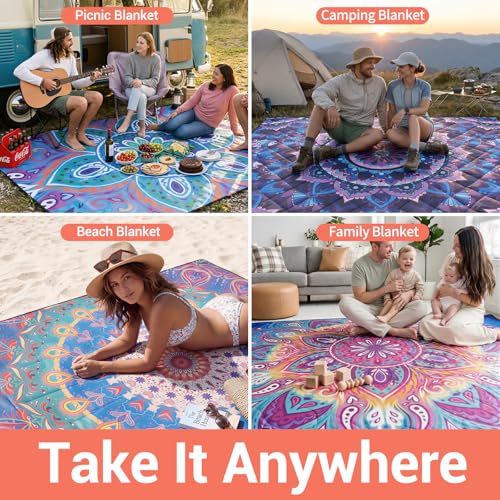 60x80" Large Picnic Blankets Waterproof Outdoor Beach Blanket Sandfree Tent Camping Sleeping Carpet Portable Yoga Meditation Mat Road Trip Car Travel Essentials Hiking Backpacking Gear Gifts