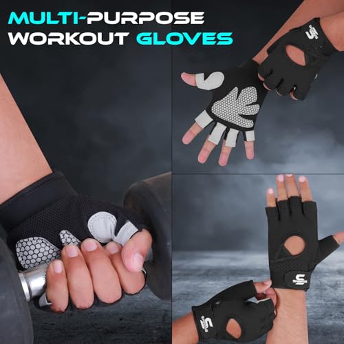 SAWANS Gym Gloves for Men & Women Ladies Weight Lifting Gloves Fitness Workout Breathable Training Non-Slip Grip Silicone Palm Protection Exercise Snug fit Hanging Pull-Ups Dumbbell