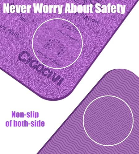 Foldable Thick Yoga Mat with Asanas Poses -Christmas Gifts for Wife and Girls, Non-slip 8mm Thicken Instructional Exercise Mat for Home Workout, 72"x24"x0.3" (Purple) ﻿