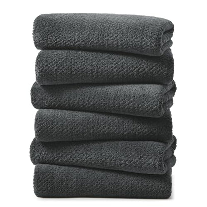 REDKISS Microfiber Hand Towels Set of 6, 16 by 28 inches, Ultra Soft and Highly Absorbent Hand Towels for Bathroom, Gym, Shower, Hotel, and Spa, Gray