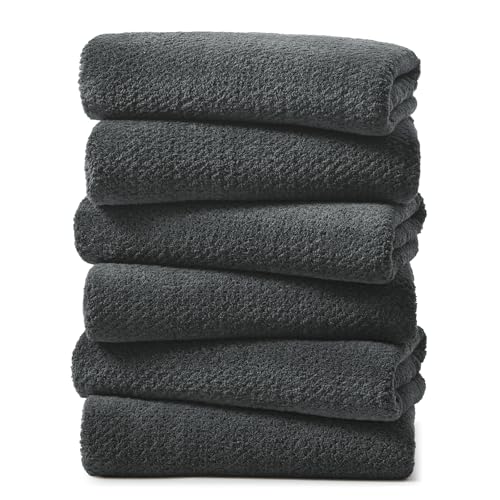 REDKISS Microfiber Hand Towels Set of 6, 16 by 28 inches, Ultra Soft and Highly Absorbent Hand Towels for Bathroom, Gym, Shower, Hotel, and Spa, Gray