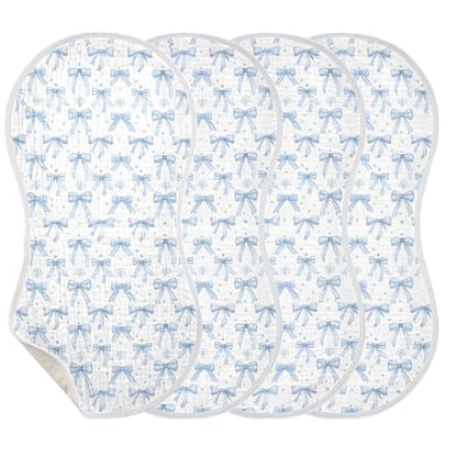 Light Blue Bows Muslin Burp Cloths 1 Pack - Extra Large 22"x11", 4-Layer Soft Absorbent Cotton, Waterproof Backing, Baby Drool Rags for Newborn