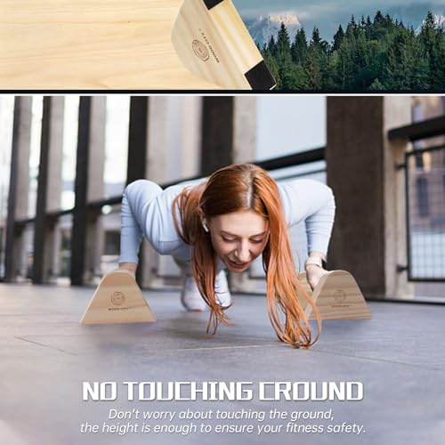 2 PCS Wood Push Up Bars Stands with Non-Slip Base, Supports Aerobics and Upper Body Strength Training for Men and Women, Joint-friendly Beech Wood Home Fitness Equipment
