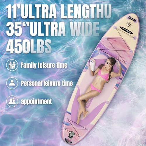 11'6"x35" Inflatable Paddle Board, 450lbs Extra Wide Stand Up Paddleboard for Adults with Premium SUP Accessories Kit & Backpack, Blow Up Kayak Non-Slip Stable Deck Boat for Yoga Fishing Surf - style: Lavender Purple Gradient