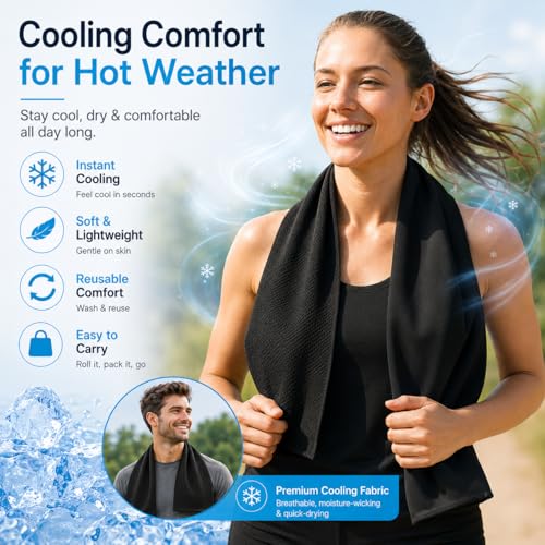 Black Cooling Towel for Neck and Face, 43.3 x 15.7 in - color: Black