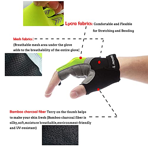 Men & Women Cycling Gloves - 5mm Padded Half Finger Breathable Mountain & Road Biking Gloves - color: Fluorescent Green, size: Small