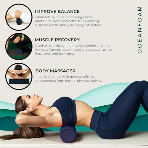 Tidal Roller - Dark Navy - Muscle Massage Foam Roller for Back Pain & Stretching - Firm and Ergonomic Wide Wave Textured - Yoga, Athletics, & Wellness - Full Size, 20" x 5" - color: Dark Navy