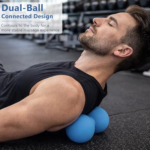 Peanut Double Massage Ball for Deep Tissue Therapy, Silicone Dual Lacrosse Mobility Ball for Myofascial Release, Trigger Point and Acupoint Massage with Carry Bag（Blue） ﻿