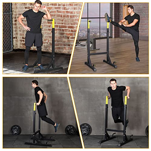 Dip Station Adjustable Parallel Bars For Home, Dip Stand With Two Safety Connectors And 6 Height Level, Multi-Function Dip Machine With 500 LBS Loading Capacity