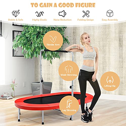 KOTEK Mini Foldable Trampoline for Kids, Double Fitness Trampoline with 5-Level Adjustable Handle Bar & Safety Pad, Toddler Trampoline for Indoor Outdoor Parent-Child Twins Use, Max Load 330 Lbs