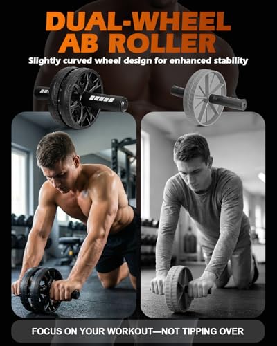 Upgraded Ab Roller Wheel, Abdominal Core Workout Equipment for Home Gym with Knee Pad, Full Body Strength Training Fitness Tool for Men and Women