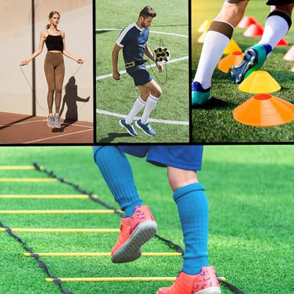 Agility Training Set for Soccer & Football - 20FT Speed Ladder, 12 Cones, and Training Aids for Kids Youth Sports Practice, Footwork Drill Kit
