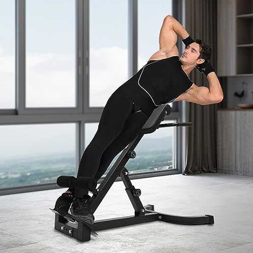 Roman Chair Back Extension Machine, 330lbs Multi-Functional Bench Adjustable Back Exercise Machine Hyperextension Bench Ab Machine Workout Equipment with 8 Adjustable for Home Gym Hotel School