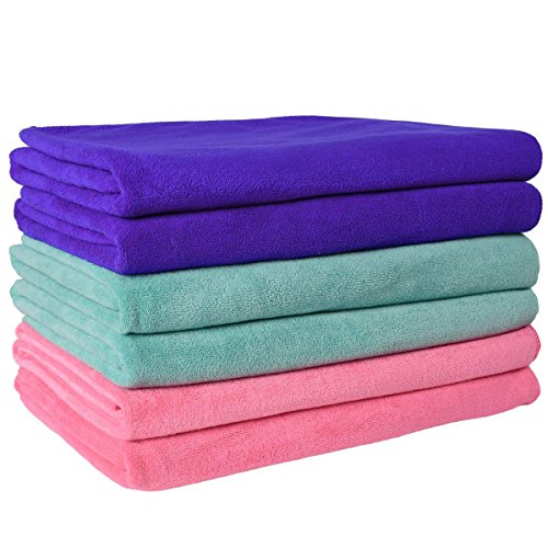 JML Microfiber Towels, Bath Towel Sets (6 Pack, 27" x 55") - Extra Absorbent, Fast Drying, Multipurpose for Bath, Swimming, Fitness, Sports, Yoga, Dark Blue/Green/Pink - color: Mix Color Dark Blue/Green/Pink, size: 6 Pack-27" x 55"