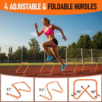 Agility Ladder,Soccer Training Equipment Set,20ft Speed Ladder,4 Agility Hurdles,Football Basketball Training Equipment,Football Accessories for Kids Youth Adults | Footwork, Speed & Agility Training