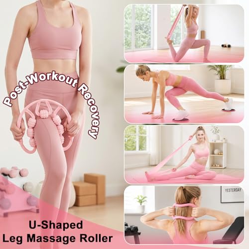 Pilates Set for Women, Pilates Kit for Home Workout Equipment with Pilates Ring, Ball, Resistance Bands, Sliders & Muscle Roller, All-in-One Pilates Starer Kit for Beginners, Full Body Toning