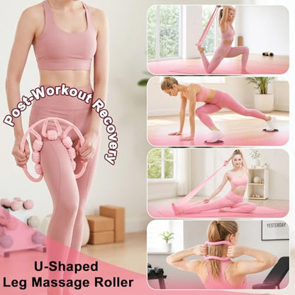Pilates Set for Women, Pilates Kit for Home Workout Equipment with Pilates Ring, Ball, Resistance Bands, Sliders & Muscle Roller, All-in-One Pilates Starer Kit for Beginners, Full Body Toning