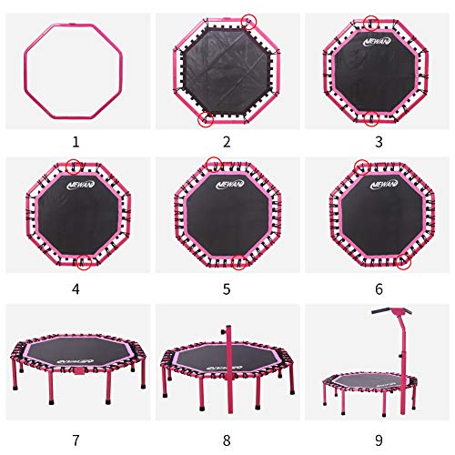 Newan 48" Fitness Trampoline with Adjustable Handle Bar, Silent Trampoline Bungee Rebounder Jumping Cardio Trainer Workout for Adults - Max Limit 330 lbs