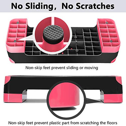 Adjustable Workout Aerobic Stepper, Aerobic Exercise Step Platform with 2 Risers, Exercise Step Deck for Fitness, 26.5" Trainer Stepper with Non-Slip Surface Home Gym & Extra Risers Options - color: Pink&Black