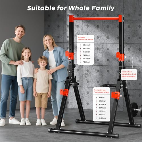 SogesHome Foldable Power Tower Dip Stand Pull Up Bar for Home Gym Exercise - color: Black Red