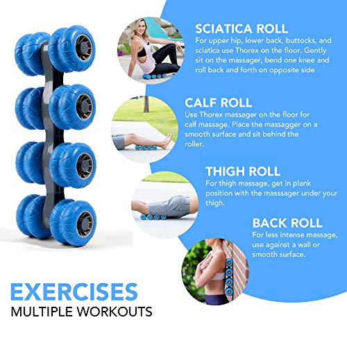 8-Wheel Back Massager and Neck Knot Remover - Chiropractor Approved Manual Deep Tissue Massage Tool for Upper Back, Trapezius Pain Relief and Trigger Point Therapy - Self Recovery Muscle Stick