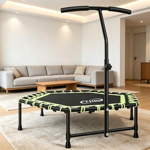 Fitness Trampoline, 40" Rebounder Trampoline Height Adjustable Recreational Trampolines Bar Silent Bungee Exercise Workout Indoor Home