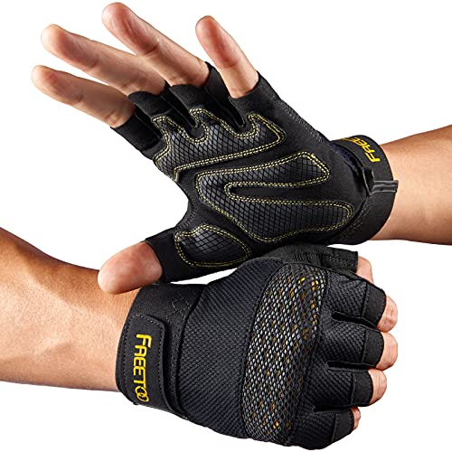 FREETOO Workout Gloves for Men, Weight Lifting Gloves with Full Palm Protection, Ultra Ventilated, Cushion Pads and Silicone Grip - size: Medium
