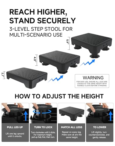Adjustable Step Stool for Adults, Bed Step Stools, 600 LBS Capacity Safety Wide Step Platform, Indoor and Outdoor Steps for Seniors, Non-Slip Stepping Stool Elderly Assistance, Black