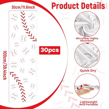 30Pcs Baseball Cooling Towels for Neck and Face 40 x 12 Inch Baseball Sports Team Gifts Workout Ice Towel for Gym Sweat Microfiber Breathable Chilly Bulk Neck Wraps for Athletes Camping Travel Outdoor - style: Baseball