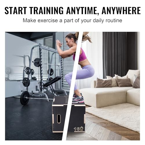 VEVOR 3 in 1 Plyometric Jump Box, Easy-to-Assemble Wood Plyo Box for Jumping Trainers, Home Gym Training and Conditioning