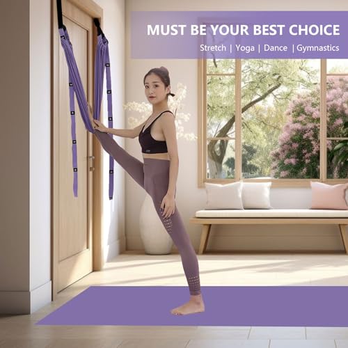 Yoga Stretching Strap, Adjustable Height Leg Stretch Strap Waist Back Stretch Band Aerial Yoga Anti-gravity Inversion Exercises Door Flexibility Tensile Trainer for Rehab Pilates Dance Splits