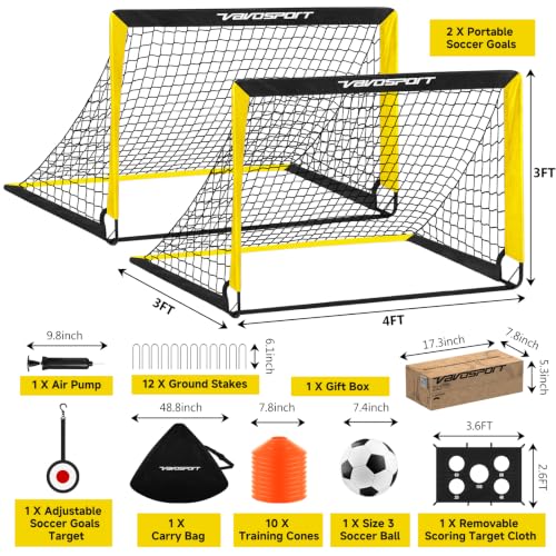 2 Pack Kids Soccer Goals for Backyard Set, 4x3 ft Pop Up Soccer Goal - color: Black Yellow