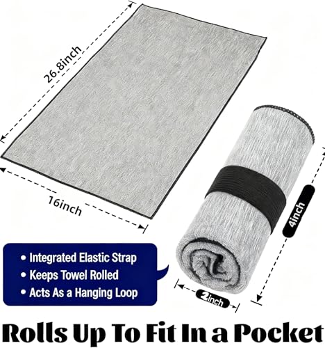 Microfiber Gym Towels 3 Pack, Quick Dry Workout Towel, Fast Drying Sweat Towel for Men & Women, Workout Gear, Yoga, Camping, Hiking, Gym Gifts - 16x26.8 Inch, Heather Grey