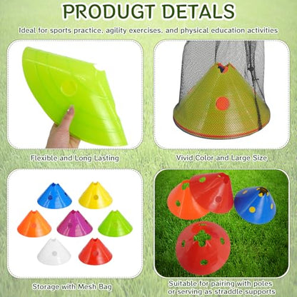 21 Pcs Jumbo Disc Cones with Mesh Bag, Large Soccer Cones Agility Training Sports Equipment for Football Basketball Ice Rink