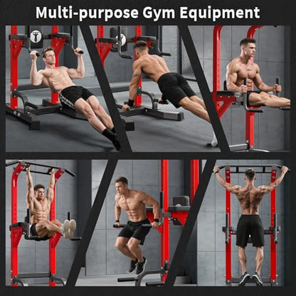 soges Pull Up Bar Dip Station, Power Tower with A Backrest, Adjustable Height Pull Up Bar Stand, Multi-Function Home Gym Strength Training