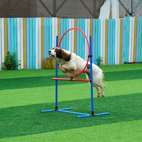 VEVOR Dog Agility Training Equipment, Dog Obstacle Course Backyard Set with Adjustable High Hurdles,6 Weave Poles,Extended Tunnel,Jump Ring,Pause Box,Whistle Foldable Bowl Training Pouch Storage Bag - size: 8 Pcs Set