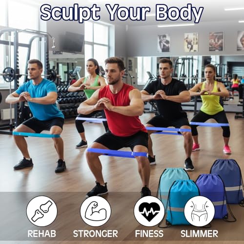 120 Pcs Workout Loop Resistance Bands Bulk, Gym Elastic Bands Set for Fitness Sport Class Students Members Gift Physical, 5 Pieces Each Set, with Large Drawstring Backpack Bags - color: Blue