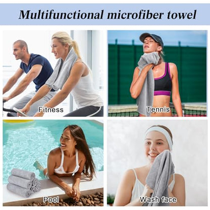 36 Pcs Microfiber Gym Towel 16 x 28 in Bleach Proof Towels Absorbent Soft Sweat Towels Quick Dry Lightweight Towel for Hand Salon Bath Spa Hotel Pool Home Hair Care(Light Grey)
