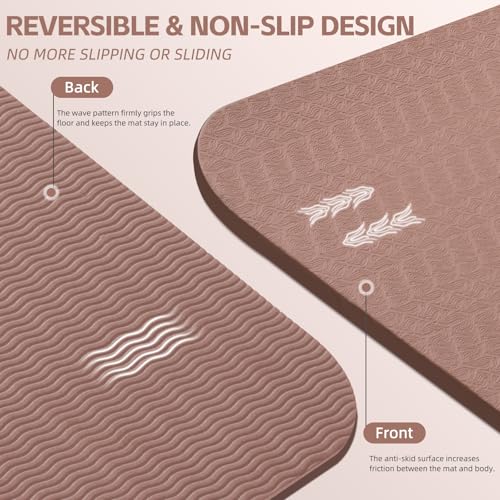 PAIDU Large Yoga Mat, 72" x 36" x 2/5"（10MM） Thick Non-Slip Exercise Mat, SGS-Certified POE Material, Ideal for Home Gym, Yoga, Pilates, Fitness Workouts & Floor Mat - color: Brown - Double C