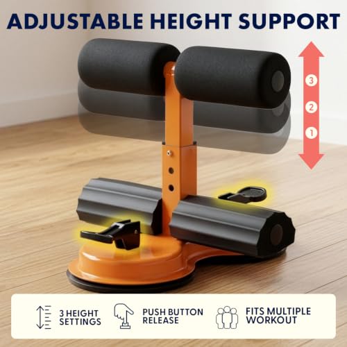 Portable Sit Up Bar Floor Holder with 2 Strong Suction Cups for Abs, Pull Up Bar, Sticky Pad, Adjustable Foot Holder for Thigh, Workout for Office Home Gym for Men and Women, Support 661 lbs
