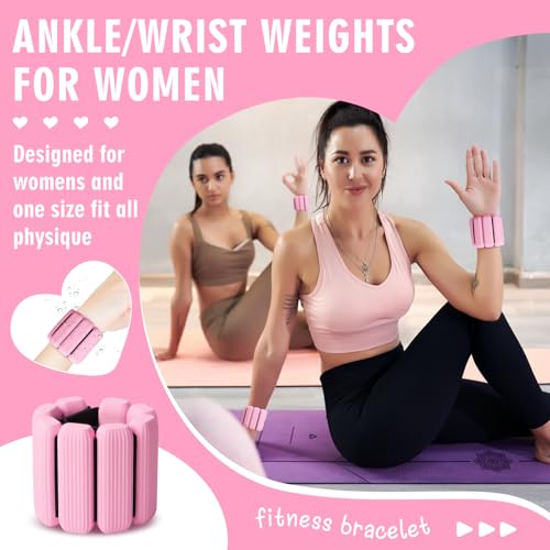 Wrist Weights Set of 2(1Lbs Each), Wearable Wrist Ankle Weights for Women & Men, Adjustable Arm & Leg Weights for Walking, Yoga, Swimming, Gym - color: Pink